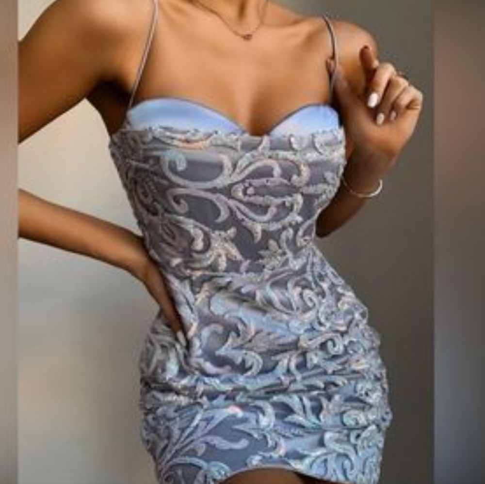 Naked wardrobe statement M iridescent mini dress blue gray teal nwt prom wedding
